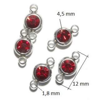 Ocelový konektor s červeným krystalem  12 x 7 mm