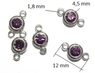 Ocelový konektor s fialovým krystalem 12 x 7 mm