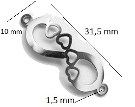 Ocelový konektor srdce 31,5 x 10 mm