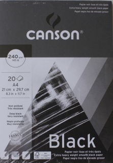 SKICÁK BLACK A4 - černý papír - 20 listů - 240g